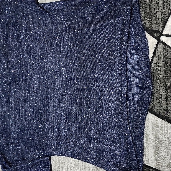 ANA NAVY BLUE IRIDESCENT SEQUINS SHORT SLEEVE SWEATER - Picture 7 of 13